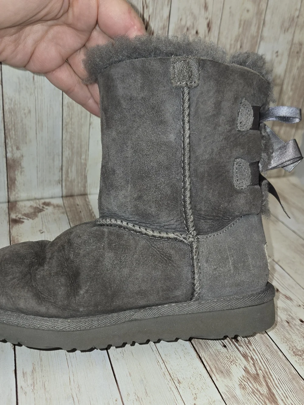 UGG Australia Kids Gray Bailey Bow II Suede Sheepskin Boots Size Unknown